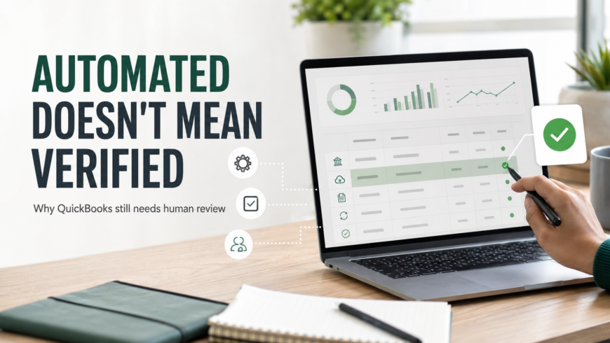 QuickBooks automation and human bookkeeping review for accurate small-business financial records